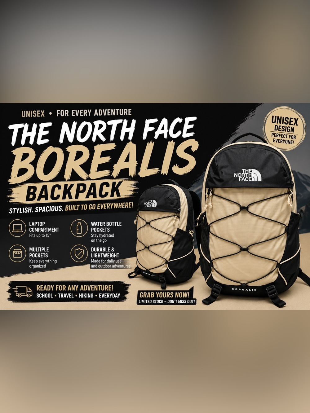 NWT!The North Face unisex Black & Gravel Backpack - Lightweight Daypack - Picture 13 of 13